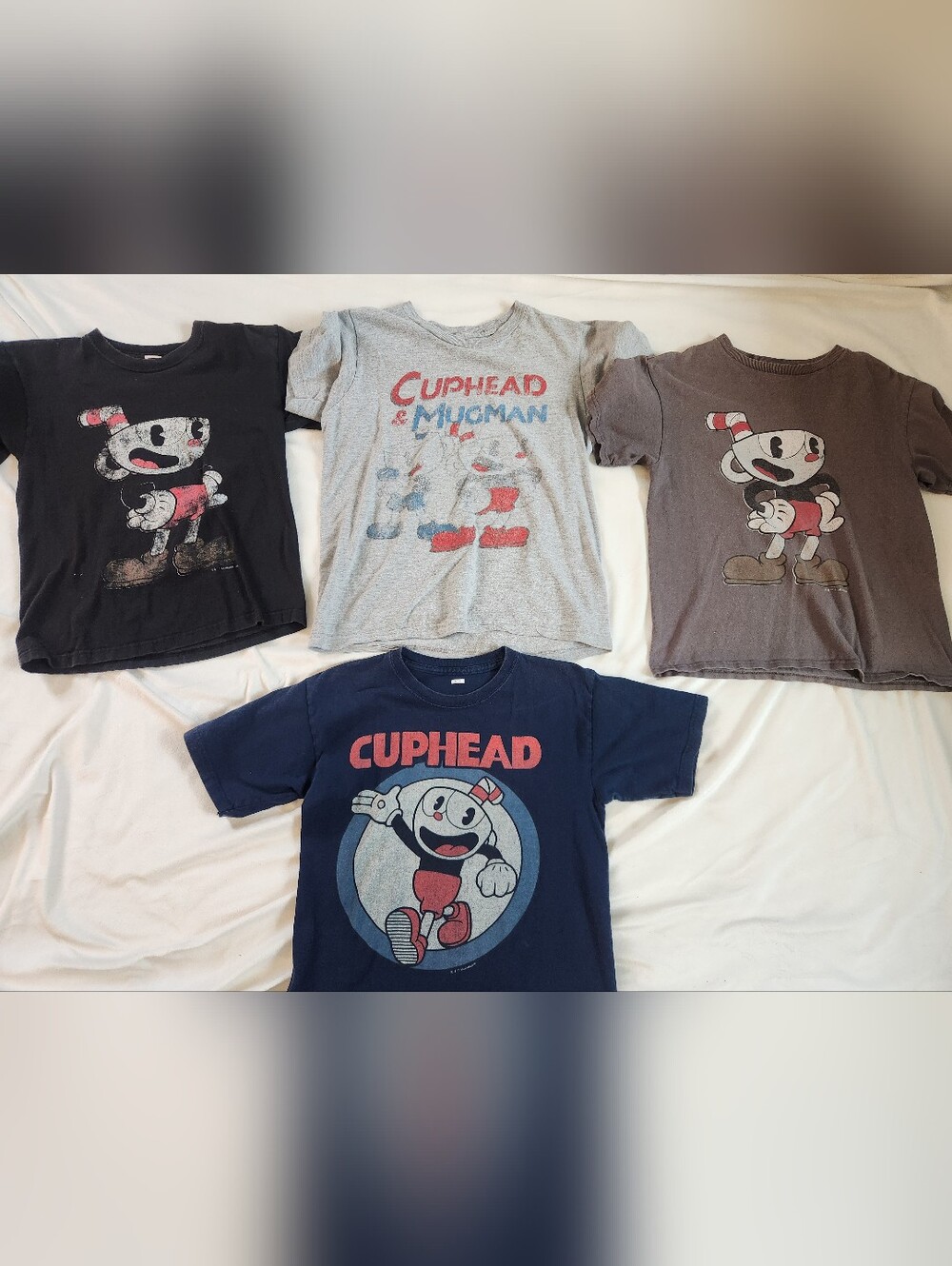 4 Cuphead Kids Graphic Tee - Gray & Navy - Boys Size L
